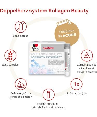 Doppelherz Kollagen Beauty Collagen Peptides for Healthy More Elastic Skin Acai Extract Biotin and Zinc Lychee-Melon Flavor 30 Bottles of 25 ml - Buy Online on GoSupps.com