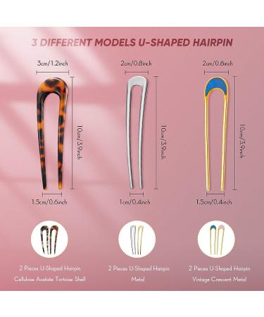 6-Piece Tortoise Shell U-Shaped Hairpin Set for Women - French Style Updo Hair Stick Forks for Chignon Hairstyles - Buy Online on GoSupps.com