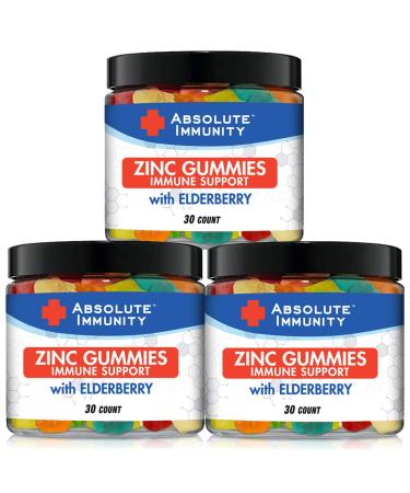 Absolute Immunity- ZINC and Elderberry Gummies - Immune System Health - Adults and Kids 30ct. 3 Pack