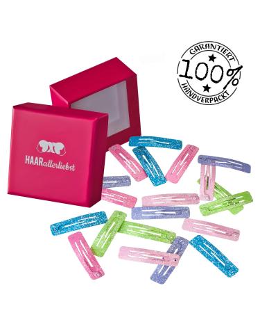 20 Glitter Hair Clips for Girls - Rectangular 3.9cm with Pink Storage Box | Stylish Hair Accessories - Buy Online on GoSupps.com
