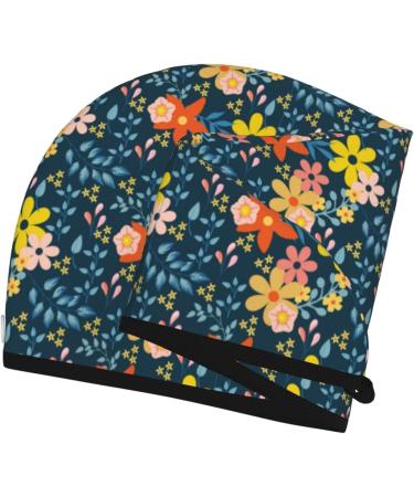 Hair Towel Wrap - Blue Floral Hair Drying Turban with Button | Quick-Dry Head Towel for All Hair Types - Buy Online on GoSupps.com