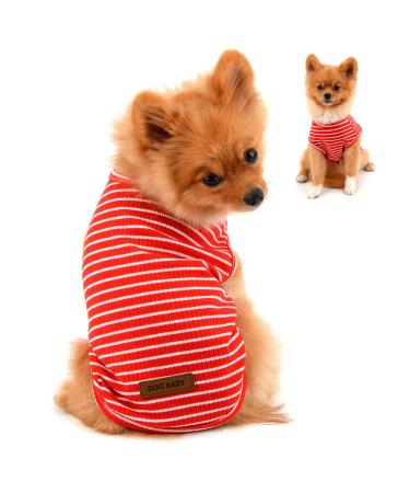 Paidful Clothing For Small Dogs Young Girls Summer Striped Welpe T-Shirt Weste Breaktakt 100% cotton T-shirt sleeveless chihuahua yorkshire red S S: back length: 20cm/8.0 " bust: 32cm/12.5" Red