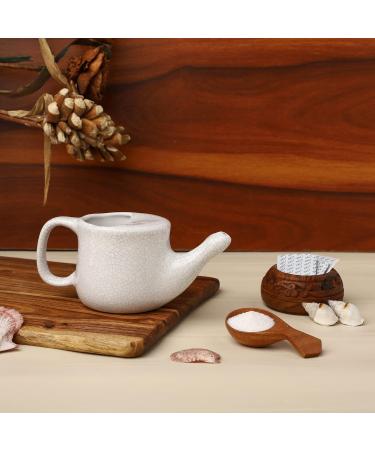 HealthGoodsIn Ceramic Neti Pot for Sinus Relief - Spill Proof Premium Grade Dishwasher Safe 225ml - White Crackle - Buy Online on GoSupps.com
