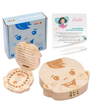 Magicat Premium milk tooth jar boys made of wood can for storing milk teeth baby milk teeth box as a gift for birthday or baptism including tweezers and tooth fairy history - Buy Online on GoSupps.com