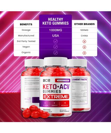 Keto Ace Extreme ACV Gummies (5 Pack) - Advanced Formula with B12 & Beet Root Juice - 300 Gummies - for Men and Women - Buy Online on GoSupps.com