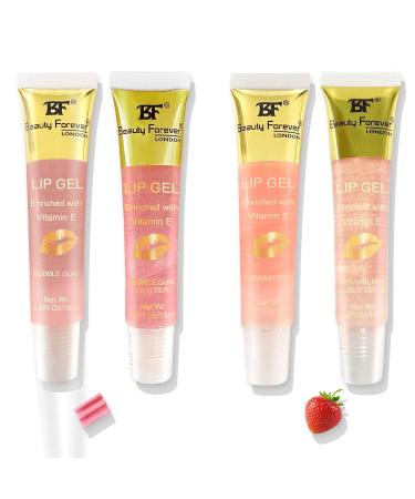 Beauty Forever Clear Moisturizing Lip Gel - Lightweight Shimmer Gloss Long-Lasting & Pout-Enhancing 9 Flavors Available - Strawberry - Buy Online on GoSupps.com