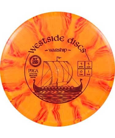 Westside Discs Origio Burst Warship Disc Golf Midrange | Straight Flying Frisbee Golf Midrange | Controllable Golf Disc | Stamp Colors Will Vary Orange