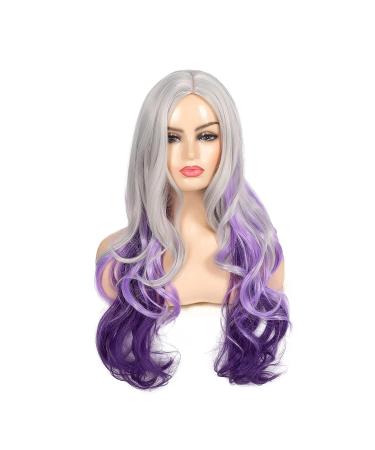 Beweig Long Curly Wavy Silver Grey to Purple Synthetic Cosplay Wig for Women - Buy Online on GoSupps.com