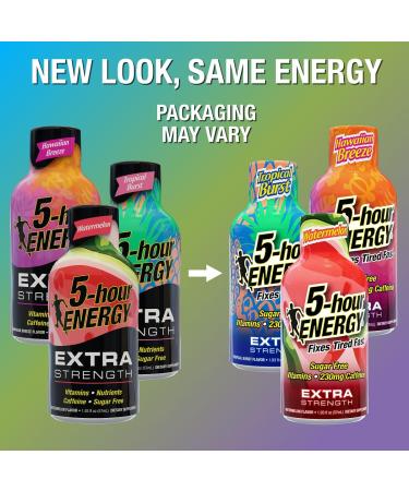 5-Hour Energy Extra Strength Shots Variety Pack 30 Count (1.93 fl oz) - Tropical Burst Hawaiian Breeze Watermelon Flavors - Buy Online on GoSupps.com