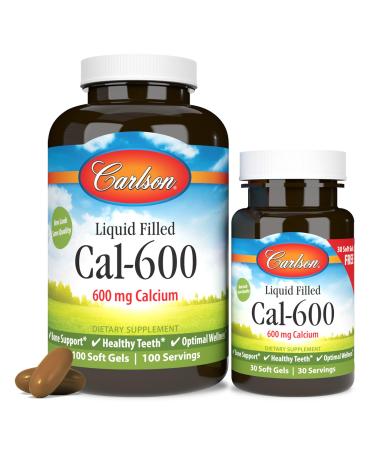 Carlson - Cal-600 600 mg Calcium Bone Support Healthy Teeth & Optimal Wellness 100+30 Softgels