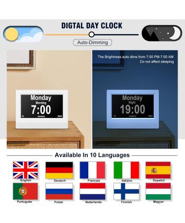 Senxingyan 7'' HD Digital Calendar Alarm Clock - Senior-Friendly Dimmable Display Date & Weekday Features for Alzheimer Patients - White - Buy Online on GoSupps.com