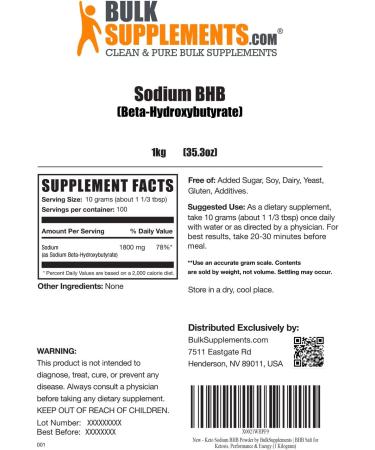BulkSupplements Sodium BHB Powder 1kg - Exogenous Ketones & Keto BHB Supplement - Buy Online on GoSupps.com