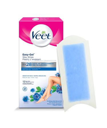 Veet Cold Wax Strips Easy-Gelwax Technology Legs & Body for Sensitive Skin 12 Pack