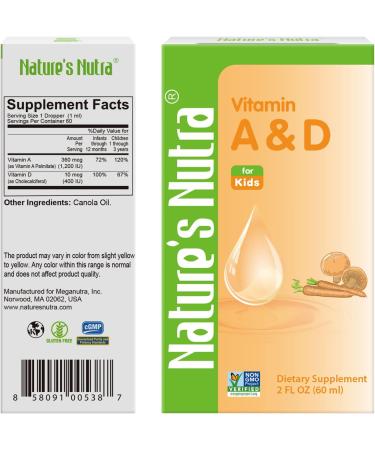 Nature's Nutra Premium Liquid Vitamin A&D for Kids, Non-GMO Kosher - 2 Fl Oz - Buy Online on GoSupps.com