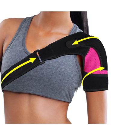 Chlffua Adjustable Shoulder Support - Neoprene Bandage for Pain Relief & Stability | Left/Right Men/Women - Pink - Buy Online on GoSupps.com