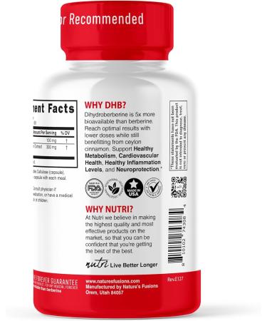 Nature's Fusions Dihydroberberine Supplement 100mg 60 Capsules - with Ceylon Cinnamon - 5X More Effective Than Regular Berberine HCL 60 Count (Pack of 1) - Buy Online on GoSupps.com