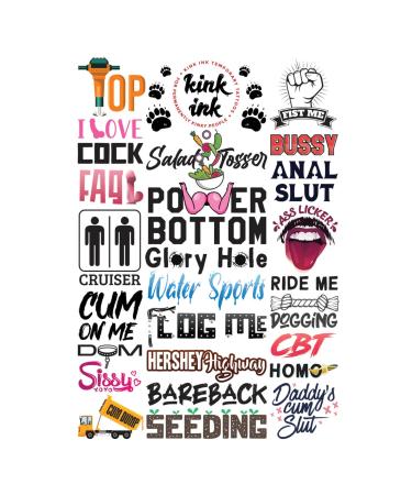 Kink Ink - 26 x Male Gay Cuck Pride LGBTQ+ Temporary Tattoo Sexy Kinky Sticker