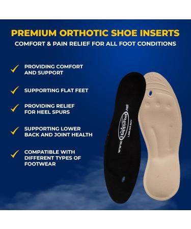 Happy Feet Orthotic Insoles for Plantar Fasciitis & Flat Feet | Gel Inserts for Men & Women | High Arch Support | M2 Size (Men 7.5-9 Women 9-10.5) - Black - Buy Online on GoSupps.com