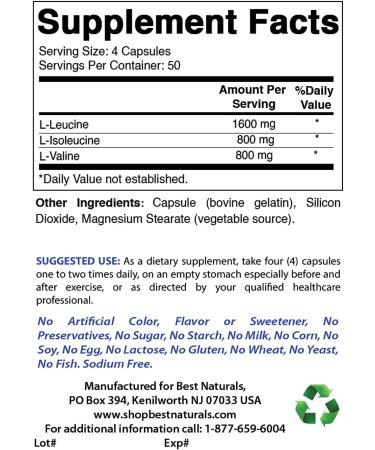 Best Naturals BCAA Branch Chain Amino Acid 3200mg - 200 Capsules | Pharmaceutical Grade, Pure Instantized Formula | Pre/Post Workout Bodybuilding Supplement for Muscle Growth - Buy Online on GoSupps.com