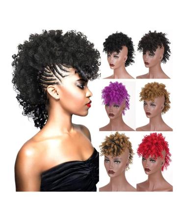 Messy Bun Hair Piece for Women Puff Afro Curly Hairpieces Mohawk Ponytails for Women Synthetic Kinky Curly Hair Bun Ponytail Extension with Bangs Wrap Updo Clip in Hair Extensions Fake Hair Accesso 4