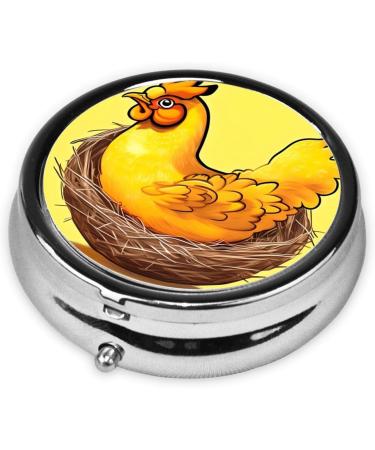 Bird's Nest Golden Chicken Round Pill Box - 3 Compartment Travel Organizer | Portable Black Pill Storage - Buy Online on GoSupps.com