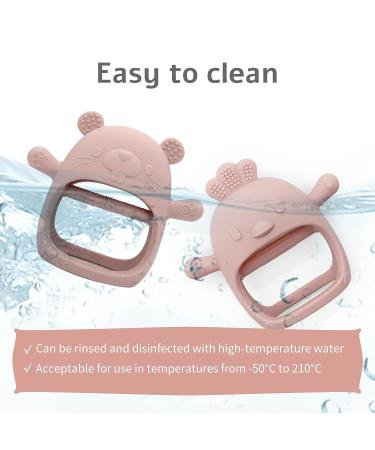 Silicone Baby Teether Toy for Infants 3+ Months | BPA Free Chew Toys for Teething Relief | 2pcs Silicone Glove Teether Set in Rose Pink - Buy Online on GoSupps.com