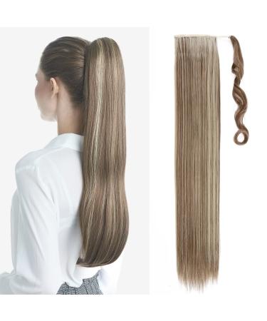 Tess Ponytail Extension Balayage 60 cm light brown with ash blonde smooth braid extension horse tail hair part 90g long hair extension braid 60 cm-smooth light brown with ashblond