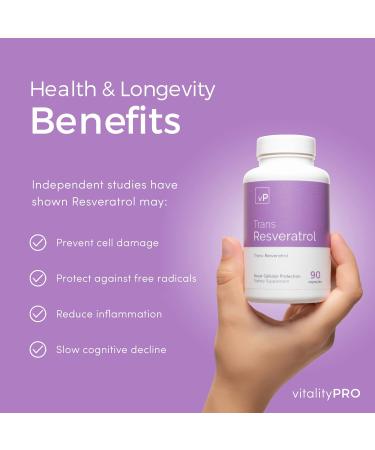 Trans Resveratrol 500mg x 90 Capsules - 98% Purity - Natural Supplement for Vitality - Third Party Tested - Buy Online on GoSupps.com