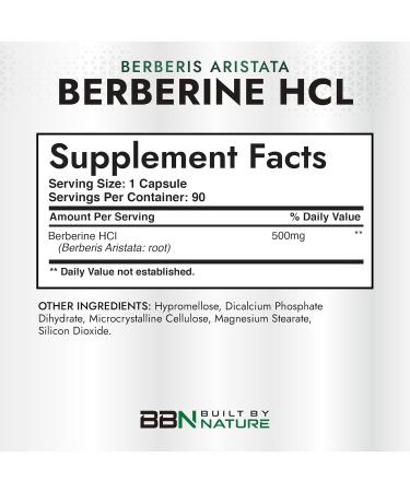Built by Nature Berberine HCl 500 mg Extra Strength AMPK Activator for Heart Support Non-GMO Vegan Gluten-Free 90 Veggie Capsules - Buy Online on GoSupps.com