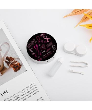 Breast Cancer Awareness Round Case for Contact Lens - Portable Cute Storage Box with Mirror - Buy Online on GoSupps.com