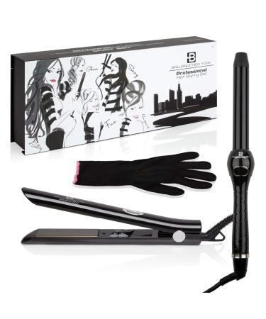 Brilliance New York Pro 1 Flat Iron & Clipless Curling Iron Duo - Black | Professional Hair Styling Tools for Effortless Waves & Sleek Looks - International Shipping Available - Buy Online on GoSupps.com