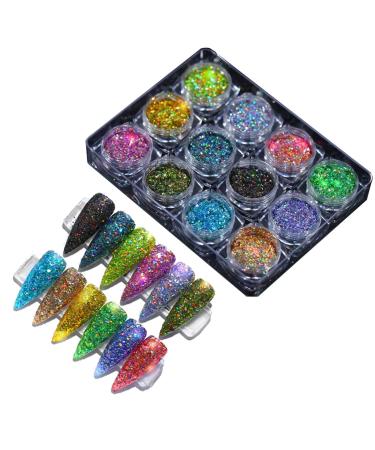 12 Colors Holoqraphic Glitter Superfine Nails Sequins Mixed Iridescent Paillette For Nails Art Kit Nail Decorations (01)