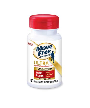 Move Free Ultra Triple Action Joint Support Supplement - Type II Collagen Boron & Hyaluronic Acid - Supports Joint Comfort, Cartiliage & Bones in 1 Tiny Pill Per Day, 160 Tablets (160 servings)* 160ct Capsules