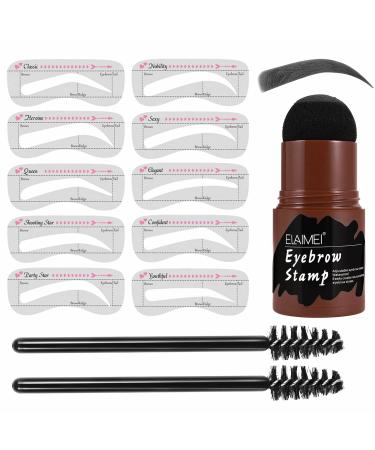 Eyebrow Stamp Stencil Kit (Black) Eye Brow Stamping Kit with 10 Reusable Eyebrow Stencils and 2 Eyebrow Brushes  Long Lasting Waterproof Hairline Shadow Powder