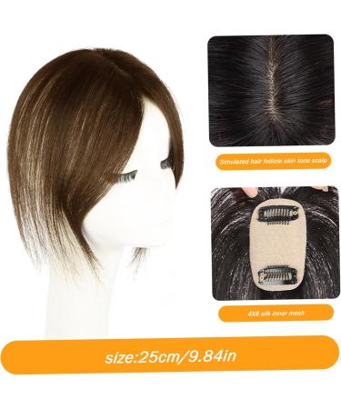 Hair Topper With Bangs 9.8 Inch Long Human Hair Toppers Women Silk Base Clip In Hair Extensions Natural Looking Hairpiece for Daily Use Natural (Brown) - Buy Online on GoSupps.com