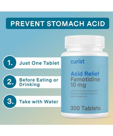 Curist Famotidine 10mg Bulk Pack (300 Count Tablets) Acid Reflux Medicine for Heartburn Relief - OTC Maximum Strength Stomach Acid Reducer - Anti Acid Relief Tablets for Indigestion Heartburn Relief - Buy Online on GoSupps.com