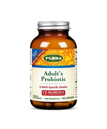 Flora - Adult's Probiotic Blend Six Adult-Specific Strains Gluten Free Raw Probiotic with 17 Billion Cells 120 Vegetarian Capsules Unflavored 120 Count (Pack of 1)