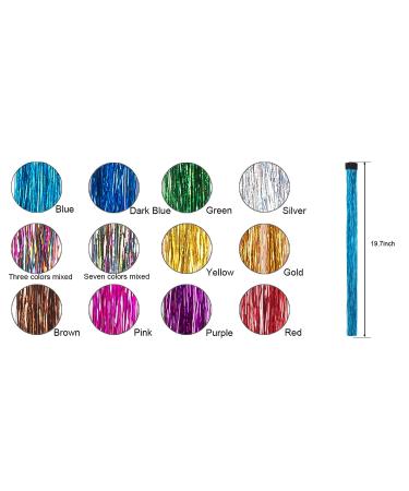 19.7 Inch Clip In Hair Tinsel Kit - 12 Colors Glitter Extensions - Buy Online on GoSupps.com