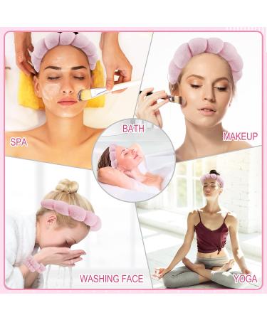 Hope&Luck Spa Headband Set for Women - 4Pcs Terry Cloth Pink Sponge Headband & Wristband for Face Washing - Buy Online on GoSupps.com