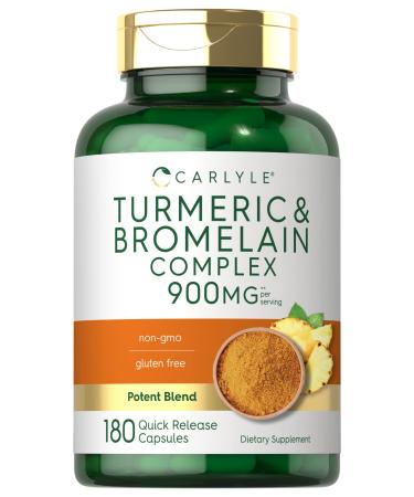Carlyle Turmeric and Bromelain Supplement 900mg | 180 Capsules | Turmeric Curcumin Complex | Non-GMO Gluten Free