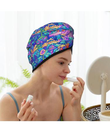 Hair Towel Wrap with Button | Quick-Dry Towel Turban for Effortless Hair Drying | Colorful Mushrooms Design - Buy Online on GoSupps.com