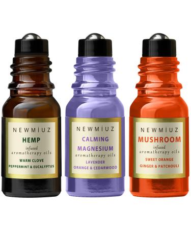 Head Ease Roll On Essential Oil Hemp Peppermint Eucalyptus Clove and Arnica & Roll-On Essential Oil Blends Calming Magnesium Lavender Orange Cedarwood & Focus Memory Concentration Orange Ginger Patch