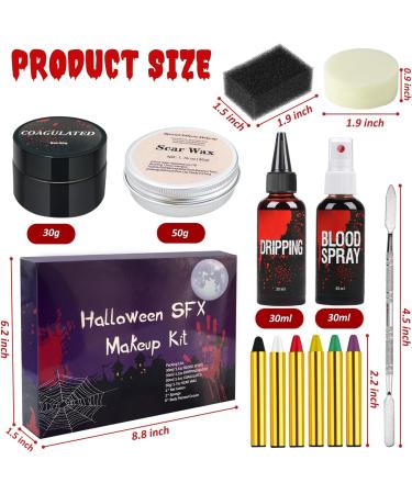  Ptesuply SFX Halloween Makeup Kit Fake Blood for Halloween Adult Makeup Kit Contains Scar Wax Fake Blood Spray + Drops + Coagulated Gel 6 Colors - Buy Online on GoSupps.com