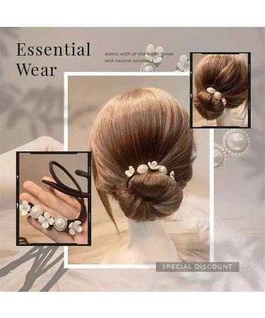 Vintage Pearl Flower Hairpins Set for Ladies and Girls - 4 PCS Lazy Flower & Meatball Head Hairpin Collection - Buy Online on GoSupps.com
