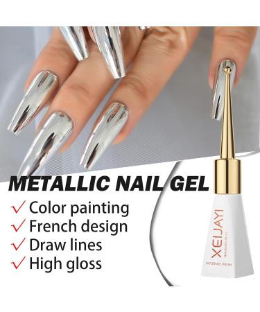 Silver Nail Polish Chrome Gel Nail Polish Metallic Painting Gel Reflective Gel Nail Art for Drawing Lines Soak Off/Led Nail Gel Metal Polish Super Shine Nail Varnish for DIY Art Gel - Buy Online on GoSupps.com