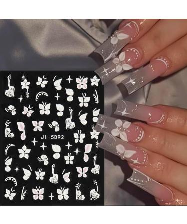 5D Embossed White Flowers Nail Stickers - Self-Adhesive Floral Decals for Spring Nail Art 3D Acrylic Manicure Decor & Rose Butterfly Designs | International Shipping - Buy Online on GoSupps.com