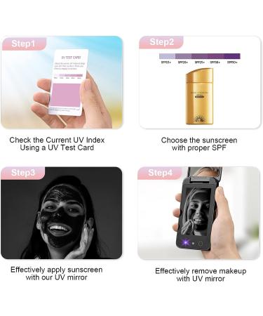 Portable UV Mirror Makeup Mirror with UV Camera - Compact 4 Inch Rechargeable Vanity Mirror for Sunscreen Testing and Skin Protection - Handheld Double-Sided Pocket Mirror in Black - Buy Online on GoSupps.com