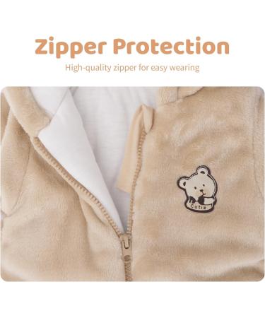 JiAmy Baby Boys Snowsuit | Girls Hooded Romper Winter Jumpsuit | Bear Cartoon Pajamas | Khaki 9-12 Months - Buy Online on GoSupps.com