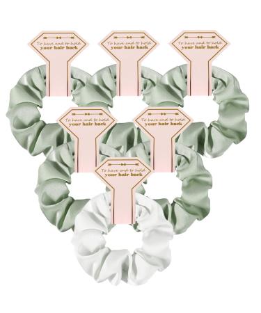 Loanzeg Satin Bridesmaid Scrunchies Bachelorette Hair Ties Set of 6 Bridal Shower No Damage Hairties ideas Gift for Wedding Party Favors Bridesmaid Proposal Gifts (White&Sage Green)