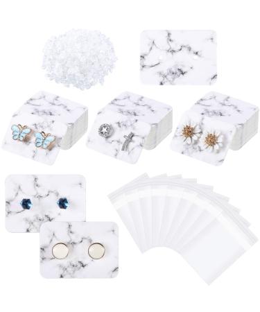 1200 Pieces Marble Earring Display Cards Set Includes 300 Pieces Earring Display Cards Paper Earrings Holders 600 Pieces Earring Backs 300 Pieces Self-Seal Bags for Jewelry  1 x 1.4 Inch (White)